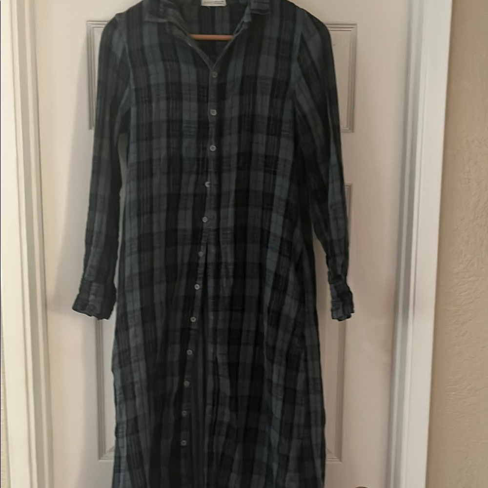Free People Black and Gray Plaid Long Sleeve Dress